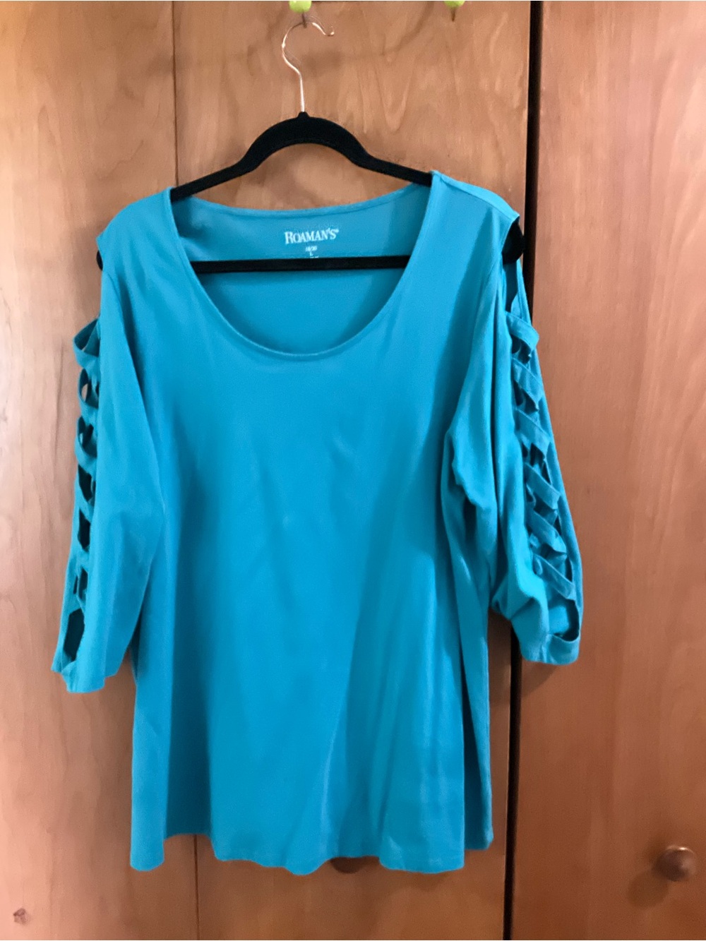 Roaman's Turquoise Cold-Shoulder Sleeve Top never worn